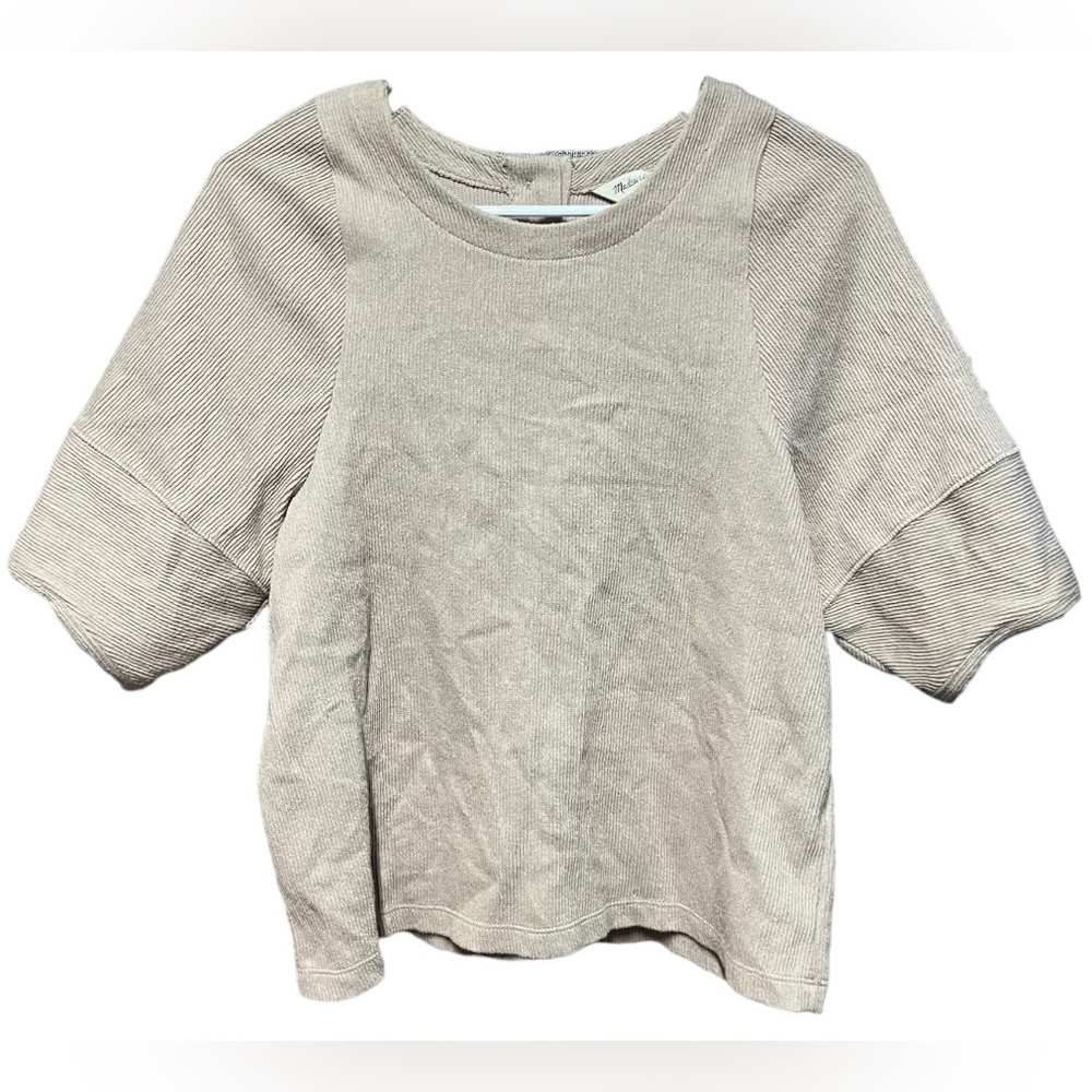 Madewell Black Ottoman Jacquard Button-Back Top Oatmeal Women’s S